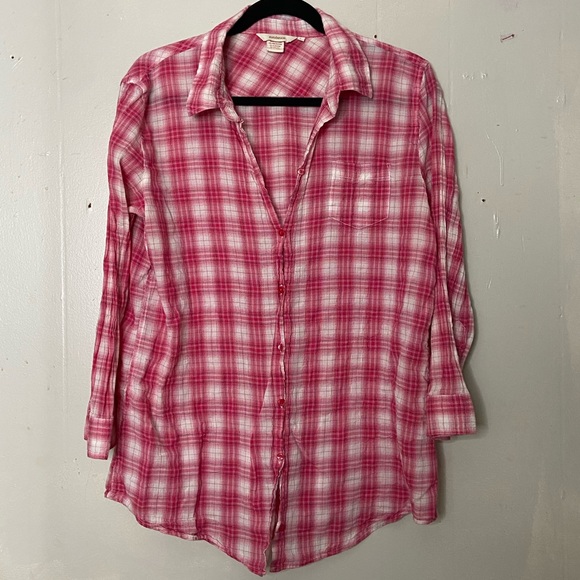 Sundance Women’s Size Large Red White Plaid Button Up Shirt - Picture 2 of 10